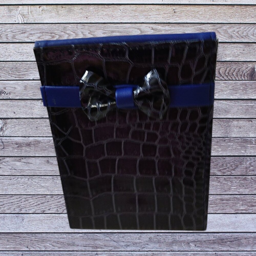 SeneGence International Make-up Flip Mirror Folding Travel Faux Crocodile Blue